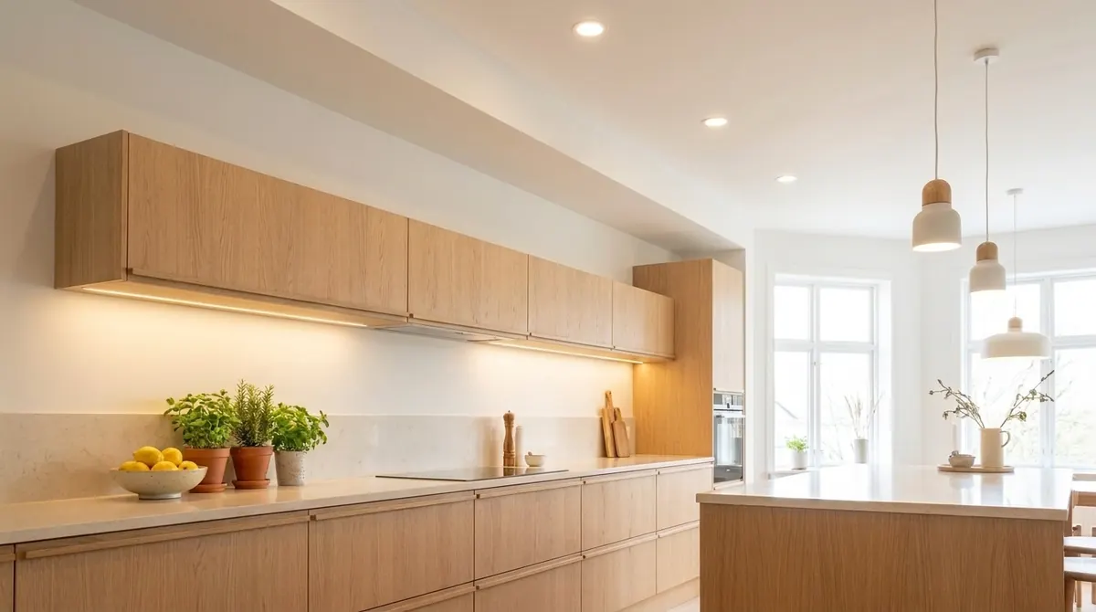 Kitchen with every spot switched on