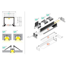 Aluminium profiel - Model L (inbouw) - 20 mm LED-strip - wit