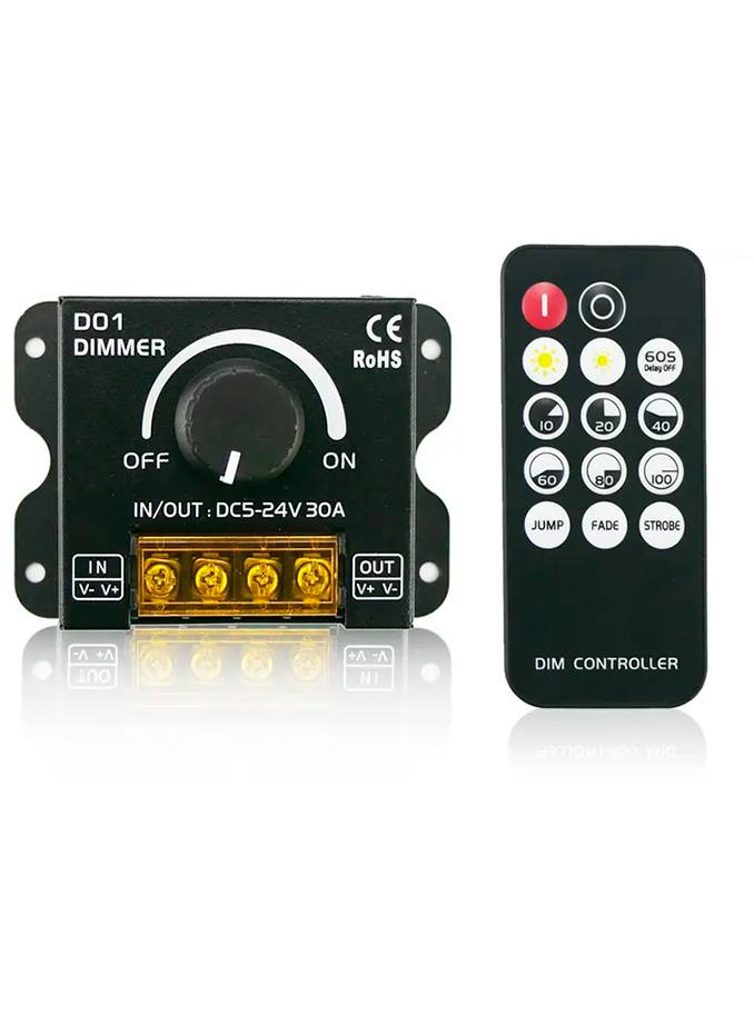 Dimmer – Manual + Remote – 5V/12V/24V – 30A