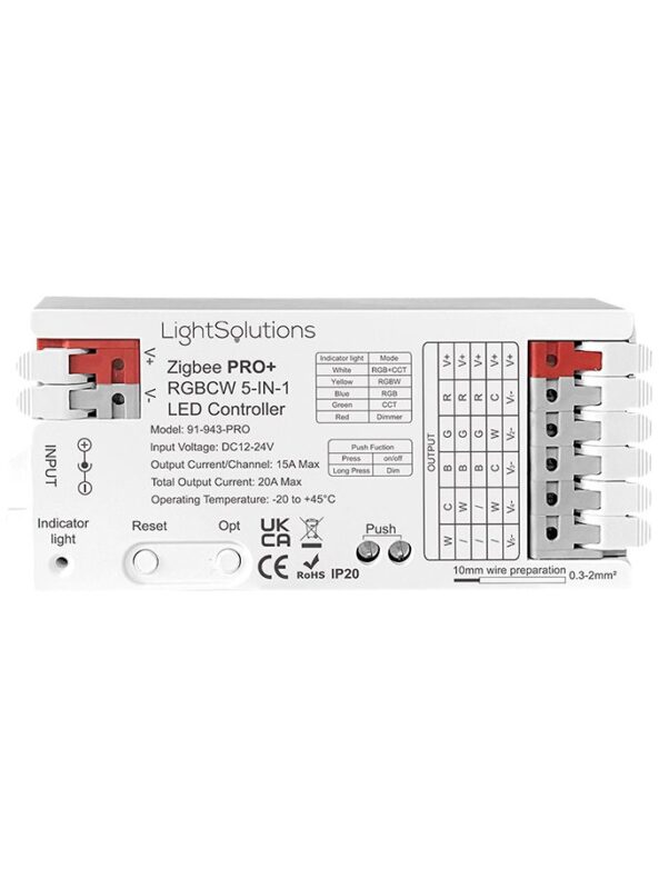 Zigbee Pro+ RGBCW 5-in-1 LED Controller – 12/24V