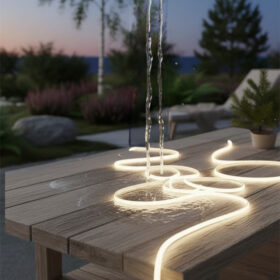 HiluX COB LED strip outdoors on a patio, IP67 rated