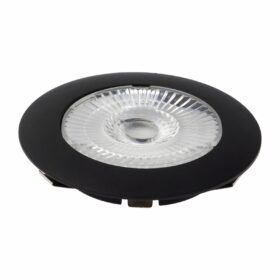 HiluX D1 Gen3 black recessed spotlight seen from an angle, showing the slim front ring